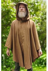 Cloakmakers.com 6037-Washable Light Brown Wool Blend Ruana Cloak w/ Gold Velvet Hood Lining