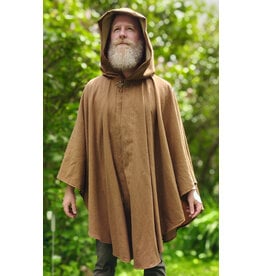 Cloakmakers.com 6037-Washable Light Brown Wool Blend Ruana Cloak w/ Gold Velvet Hood Lining
