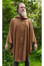 Cloakmakers.com 6037-Washable Light Brown Wool Blend Ruana Cloak w/ Gold Velvet Hood Lining