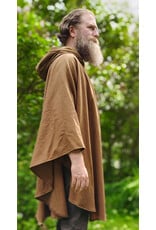 Cloakmakers.com 6037-Washable Light Brown Wool Blend Ruana Cloak w/ Gold Velvet Hood Lining