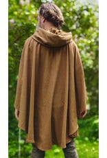 Cloakmakers.com 6037-Washable Light Brown Wool Blend Ruana Cloak w/ Gold Velvet Hood Lining