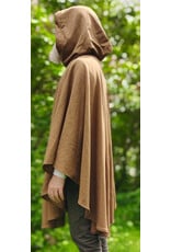 Cloakmakers.com 6037-Washable Light Brown Wool Blend Ruana Cloak w/ Gold Velvet Hood Lining