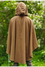 Cloakmakers.com 6037-Washable Light Brown Wool Blend Ruana Cloak w/ Gold Velvet Hood Lining