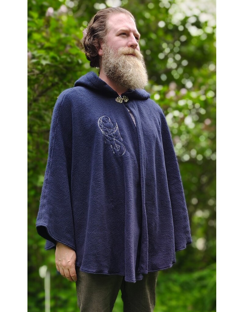 Cloakmakers.com 6035-Washable Blue Fleece Cloak w/Moon and Cat Embroidery