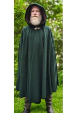 Cloakmakers.com 6038-Washable Forest Green Wool Ruana Cloak w/ Brown Velvet Hood Lining & Multileaf Clasp