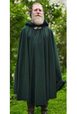 Cloakmakers.com 6038-Washable Forest Green Wool Ruana Cloak w/ Brown Velvet Hood Lining & Multileaf Clasp