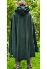 Cloakmakers.com 6038-Washable Forest Green Wool Ruana Cloak w/ Brown Velvet Hood Lining & Multileaf Clasp