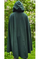 Cloakmakers.com 6038-Washable Forest Green Wool Ruana Cloak w/ Brown Velvet Hood Lining & Multileaf Clasp