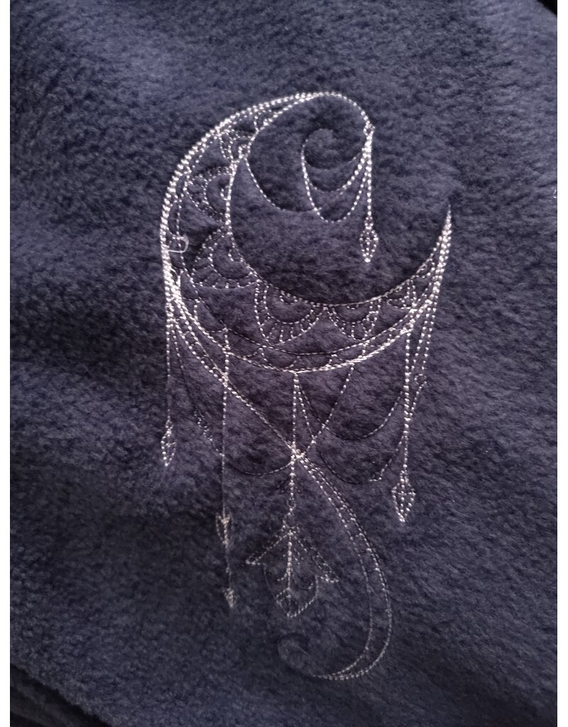 Cloakmakers.com 6035-Washable Blue Fleece Cloak w/Moon and Cat Embroidery