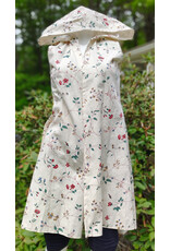 Cloakmakers.com J923-Washable White Cotton Hooded Vest w/ Floral Vine Print & Two Pockets