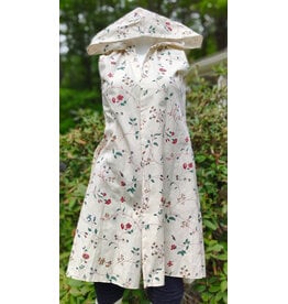 Cloakmakers.com J923-Washable White Cotton Hooded Vest w/ Floral Vine Print & Two Pockets