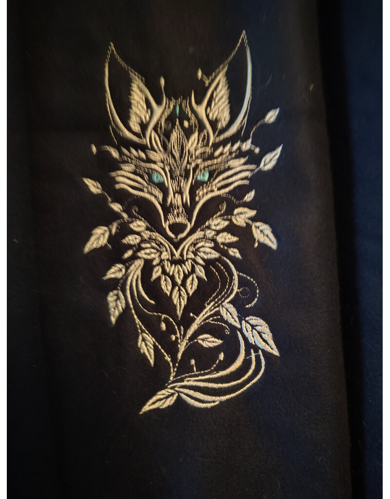 Cloakmakers.com 6040-Washable Dark Blue Fleece Cloak w/ Wolf Embroidery