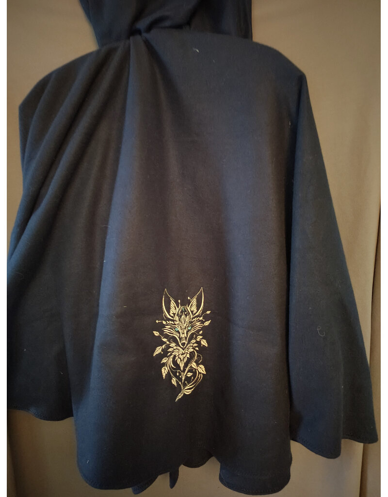 Cloakmakers.com 6040-Washable Dark Blue Fleece Cloak w/ Wolf Embroidery