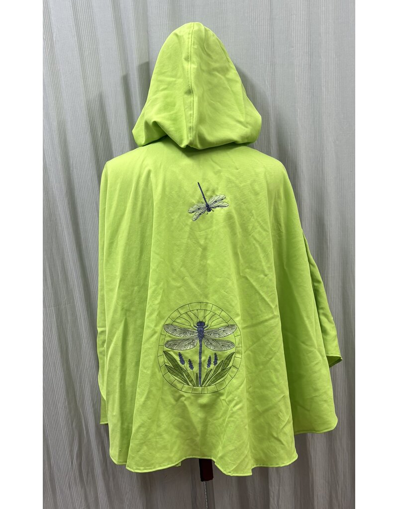 6041-Bright Green Ruana W/Several Dragonfly Embroideries & Pockets