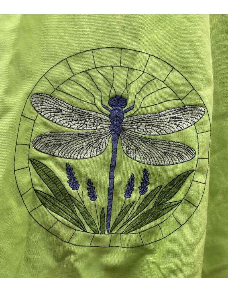6041-Bright Green Ruana W/Several Dragonfly Embroideries & Pockets