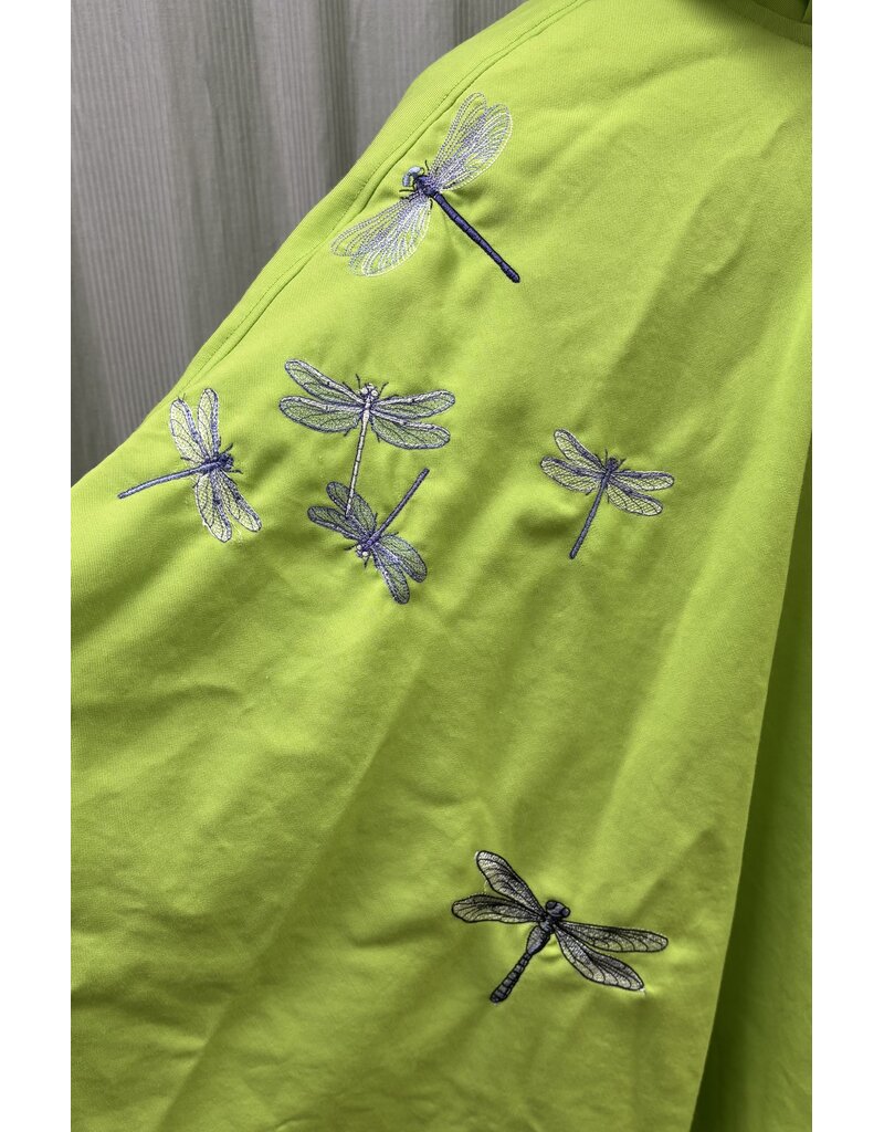 6041-Bright Green Ruana W/Several Dragonfly Embroideries & Pockets