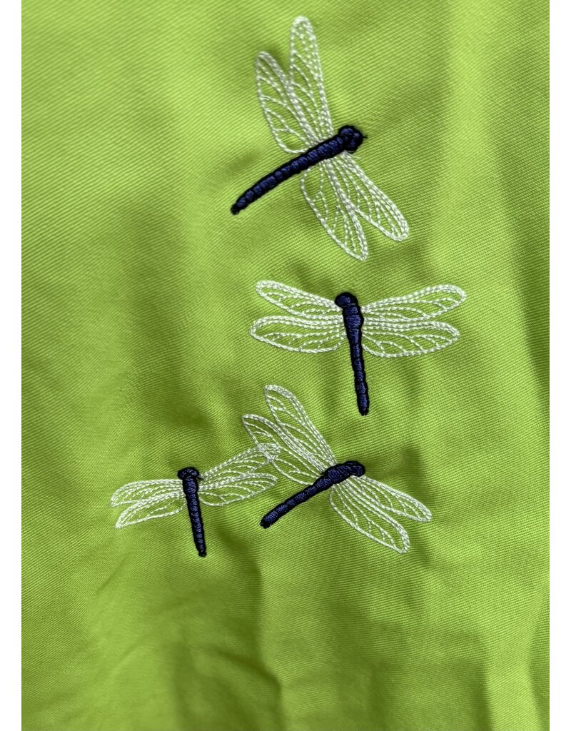 6041-Bright Green Ruana W/Several Dragonfly Embroideries & Pockets