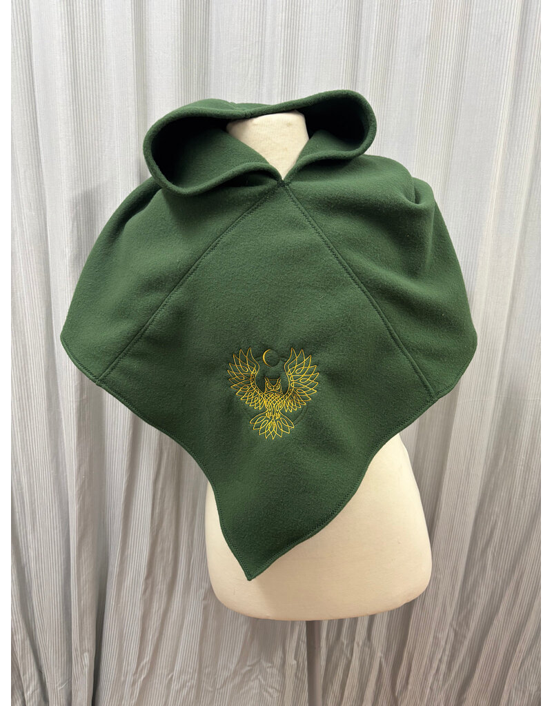 Cloakmakers.com H571-Green Fleece Hooded Cowl w/Owl Embroidery
