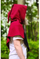 Cloakmakers.com H572-Washable Red & Black Wool Viking Hood w/Ax & Shield Embroidery