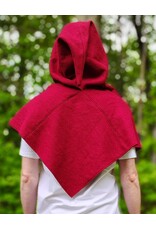 Cloakmakers.com H572-Washable Red & Black Wool Viking Hood w/Ax & Shield Embroidery
