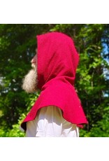 Cloakmakers.com H573-Washable Red & Grey Wool Hooded Cowl w/ Dual Red Raven Embroidery