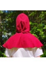 Cloakmakers.com H573-Washable Red & Grey Wool Hooded Cowl w/ Dual Red Raven Embroidery