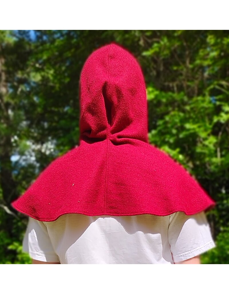Cloakmakers.com H573-Washable Red & Grey Wool Hooded Cowl w/ Dual Red Raven Embroidery