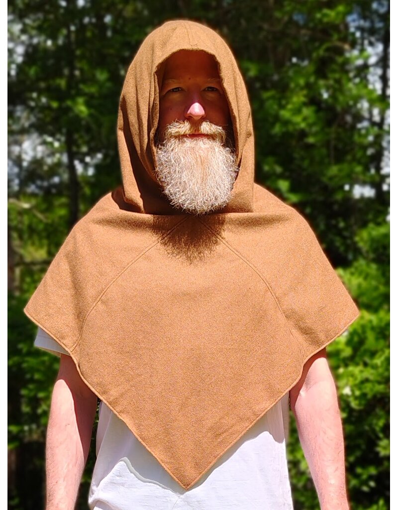 Cloakmakers.com H574-Washable Viking Skjoldehamn Hood, Tan Wool Bend