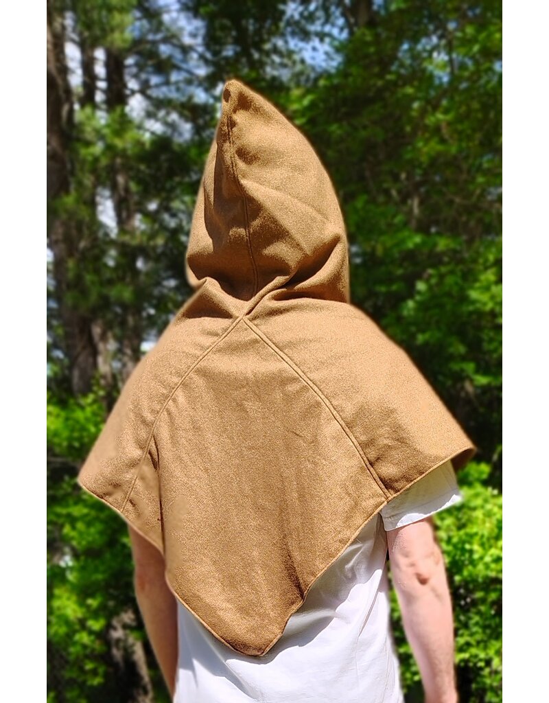 Cloakmakers.com H574-Washable Viking Skjoldehamn Hood, Tan Wool Bend