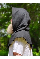 Cloakmakers.com H575-Washable Black Wool Blend Hooded Cowl w/ Green Celtic Knot Embroidery