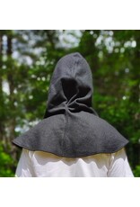 Cloakmakers.com H575-Washable Black Wool Blend Hooded Cowl w/ Green Celtic Knot Embroidery