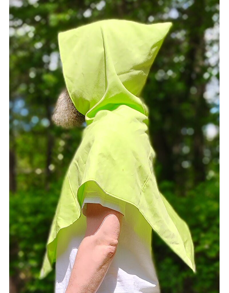 Cloakmakers.com H577-Washable Lightweight Bright Lichen Wool Blend Hooded Cowl w/ Blue Dragon Embroidery w/ Pointy Hood