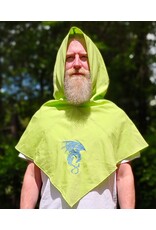 Cloakmakers.com H577-Washable Lightweight Bright Lichen Wool Blend Hooded Cowl w/ Blue Dragon Embroidery w/ Pointy Hood