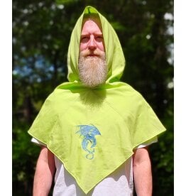 Cloakmakers.com H577-Washable  Bright Lichen Wool-Blend Viking Hood w/ Dragon Embroidery