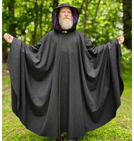 Cloakmakers.com 6042-Washable Black Wool Woven Blend Cloak w/ Dark Purple Velvet Hood Lining & Rain Resistance