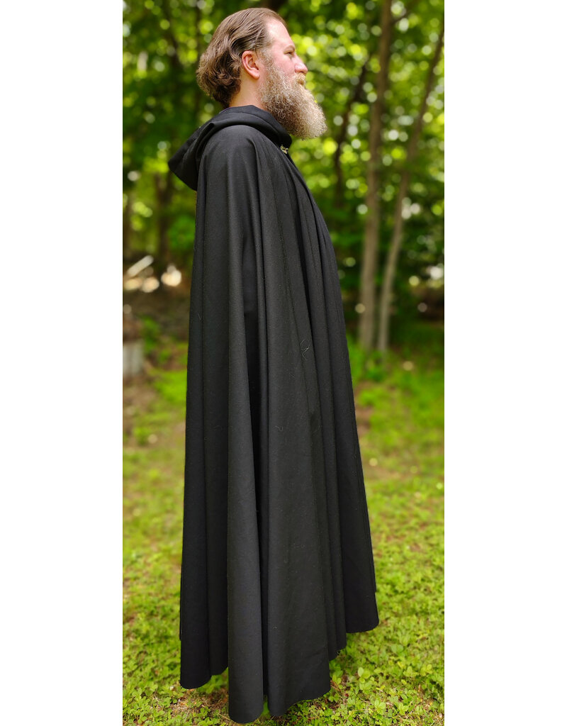 Cloakmakers.com 6042-Washable Black Wool Woven Blend Cloak w/ Dark Purple Velvet Hood Lining & Rain Resistance