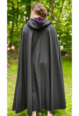 Cloakmakers.com 6042-Washable Black Wool Woven Blend Cloak w/ Dark Purple Velvet Hood Lining & Rain Resistance