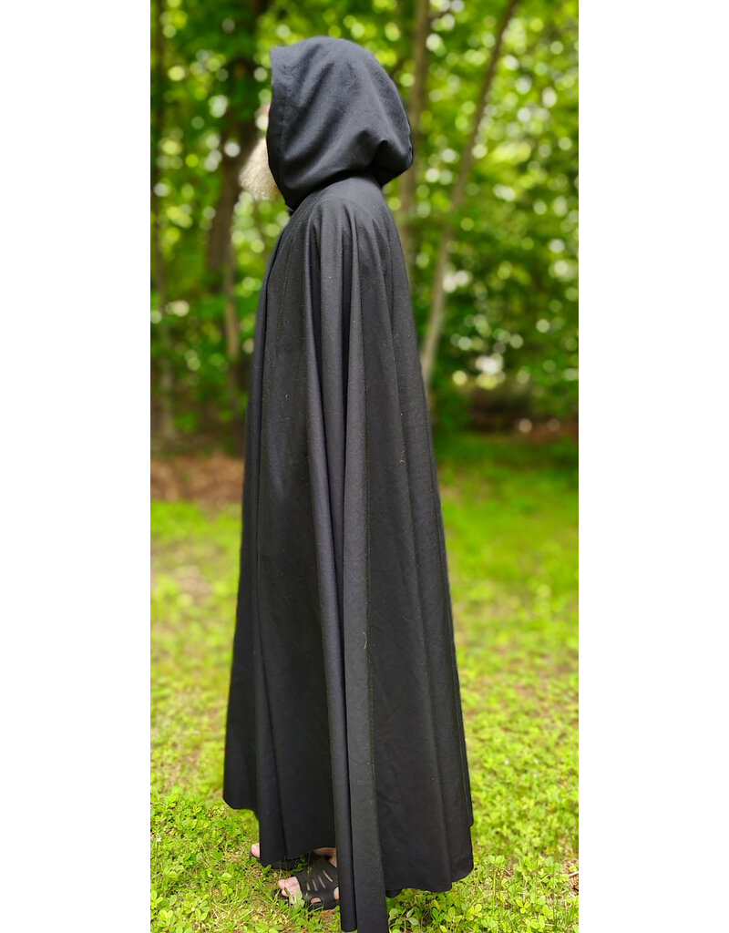 Cloakmakers.com 6042-Washable Black Wool Woven Blend Cloak w/ Dark Purple Velvet Hood Lining & Rain Resistance