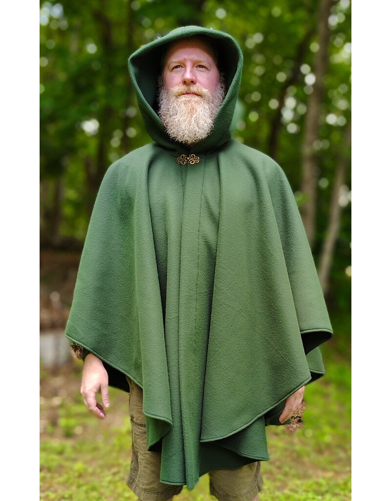 Cloakmakers.com 6043-Washable Green Fleece Ruana Cloak w/ Antique Bronze Tone Clasp