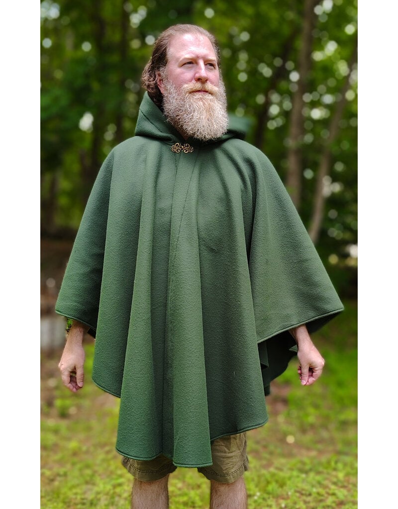 Cloakmakers.com 6043-Washable Green Fleece Ruana Cloak w/ Antique Bronze Tone Clasp