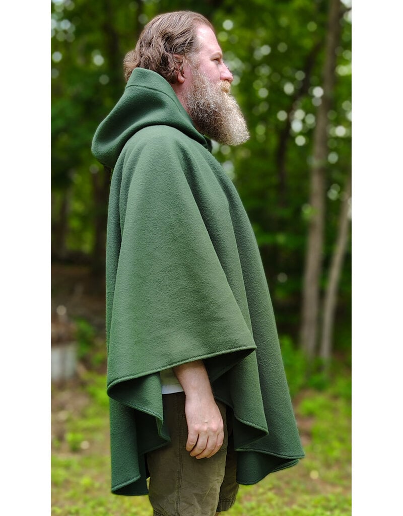 Cloakmakers.com 6043-Washable Green Fleece Ruana Cloak w/ Antique Bronze Tone Clasp