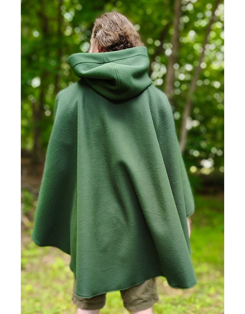 Cloakmakers.com 6043-Washable Green Fleece Ruana Cloak w/ Antique Bronze Tone Clasp