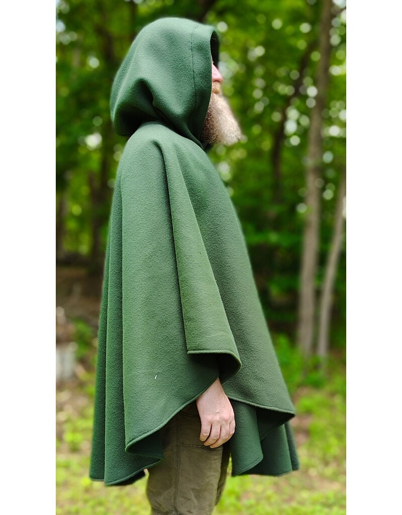 Cloakmakers.com 6043-Washable Green Fleece Ruana Cloak w/ Antique Bronze Tone Clasp