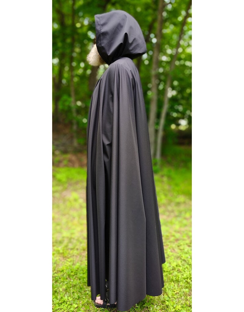 Cloakmakers.com 6044-Washable Black Hard Faced Fleece Raincloak w/ Silver Tone Clasp