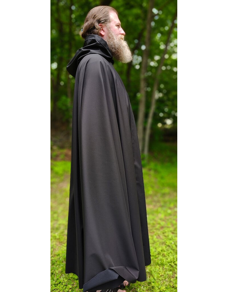 Cloakmakers.com 6044-Washable Black Hard Faced Fleece Raincloak w/ Silver Tone Clasp