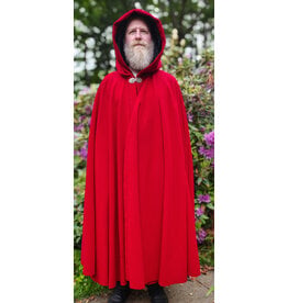 Cloakmakers.com 6045-Red Wool Cloak w/ Black Velvet Hood Lining & Gothic Rose Clasp