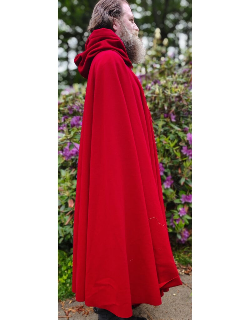 Cloakmakers.com 6045-Red Wool Cloak w/ Black Velvet Hood Lining & Gothic Rose Clasp