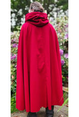 Cloakmakers.com 6045-Red Wool Cloak w/ Black Velvet Hood Lining & Gothic Rose Clasp