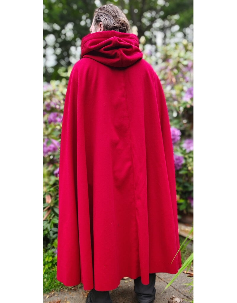 Cloakmakers.com 6045-Red Wool Cloak w/ Black Velvet Hood Lining & Gothic Rose Clasp