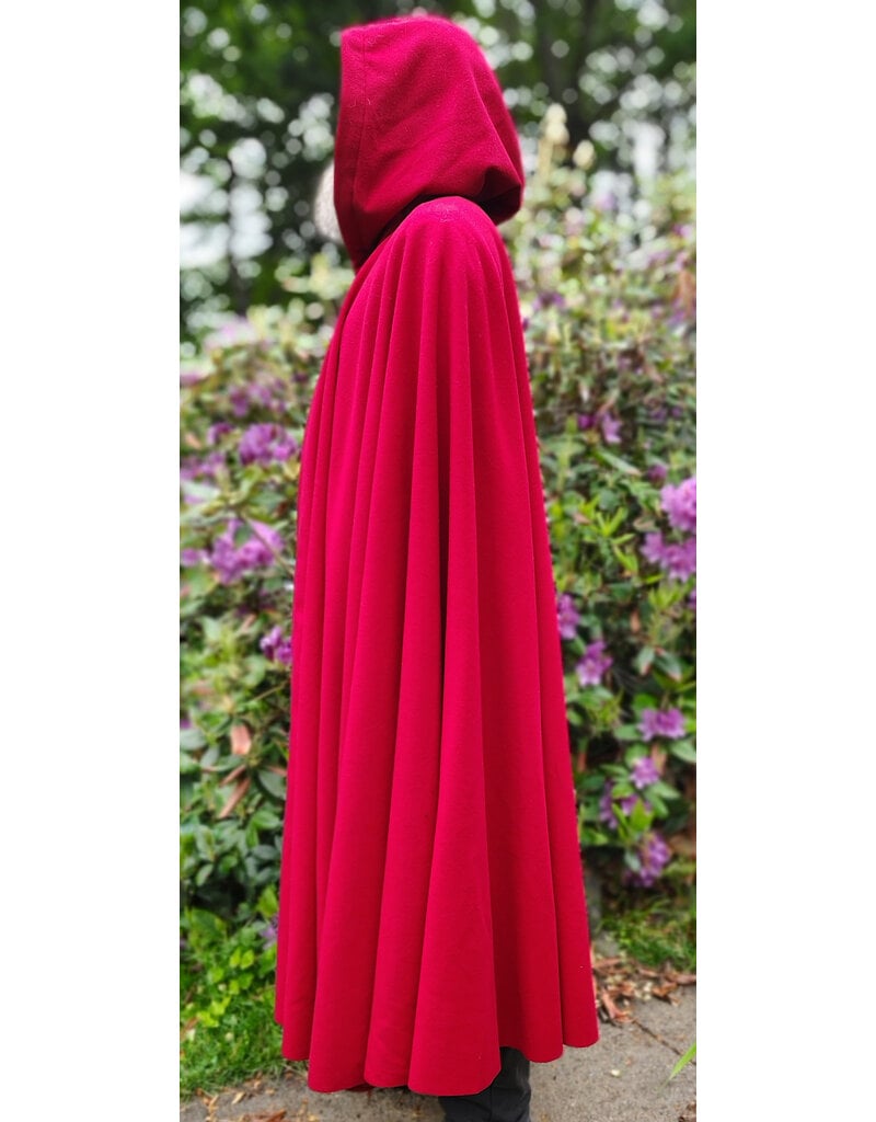 Cloakmakers.com 6045-Red Wool Cloak w/ Black Velvet Hood Lining & Gothic Rose Clasp